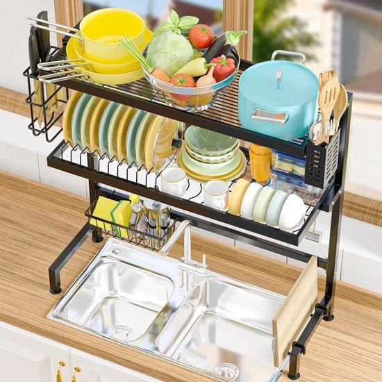 Opbergrek per Angolo Cucina Sopra il Lavello - Multifunzionale, Acciaio Inossidabile, Spazievendente, Per Piatti, Piatti e Accessori Cucina, Facile da Montare, Duraturo e Solido