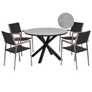Set da pranzo da giardino Tavolo in alluminio grigio e nero Piano in vetro ceramico Sedie in rattan PE Telaio in acciaio inox Arredo da esterno a 4 posti Moderno