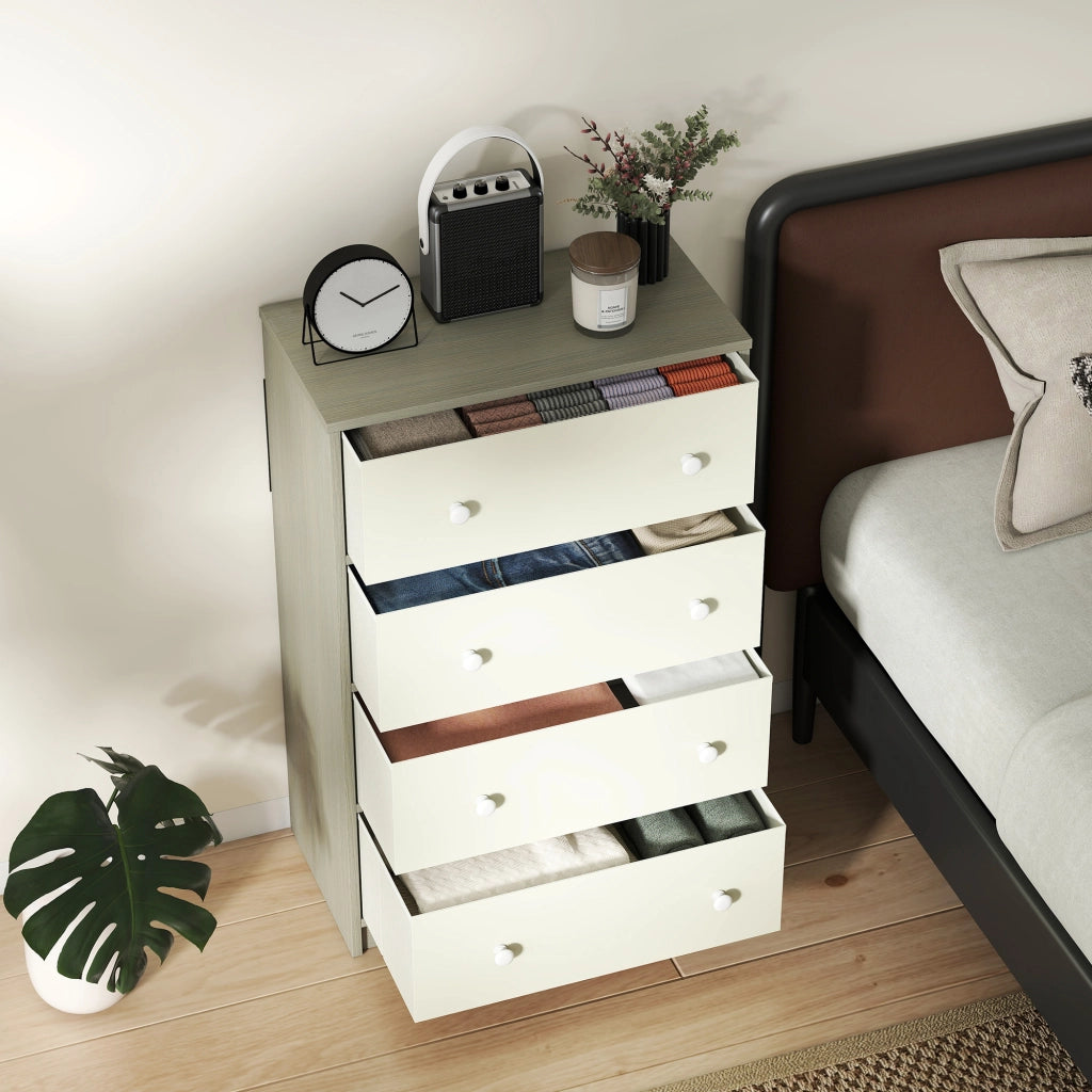 Cassettiera con 4 Cassetti in Tessuto 58x30x91 cm con Maniglie Doppie Struttura in MDF Bianco e Grigio