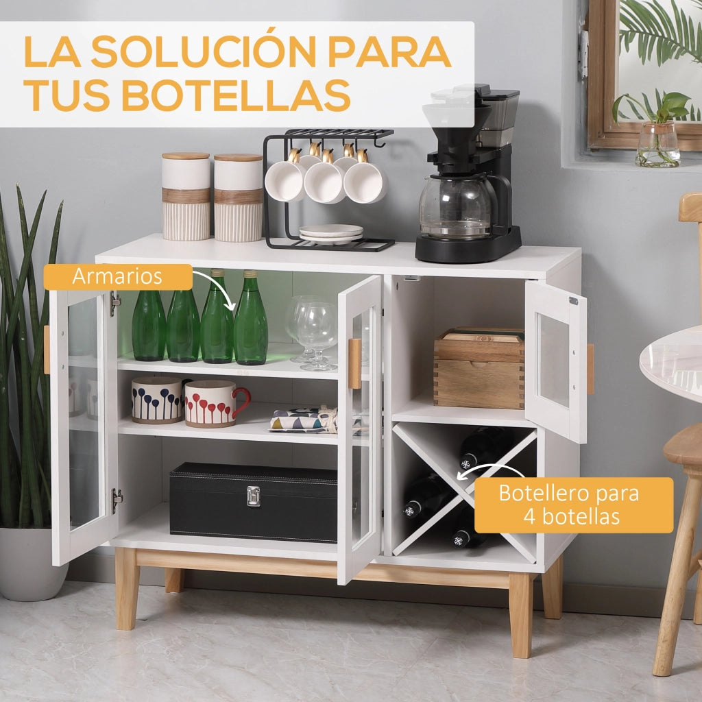 Tavolo da cucina con vetro e portabottiglie ¨C zephmum ¨C Bianco 90x37x75 cm