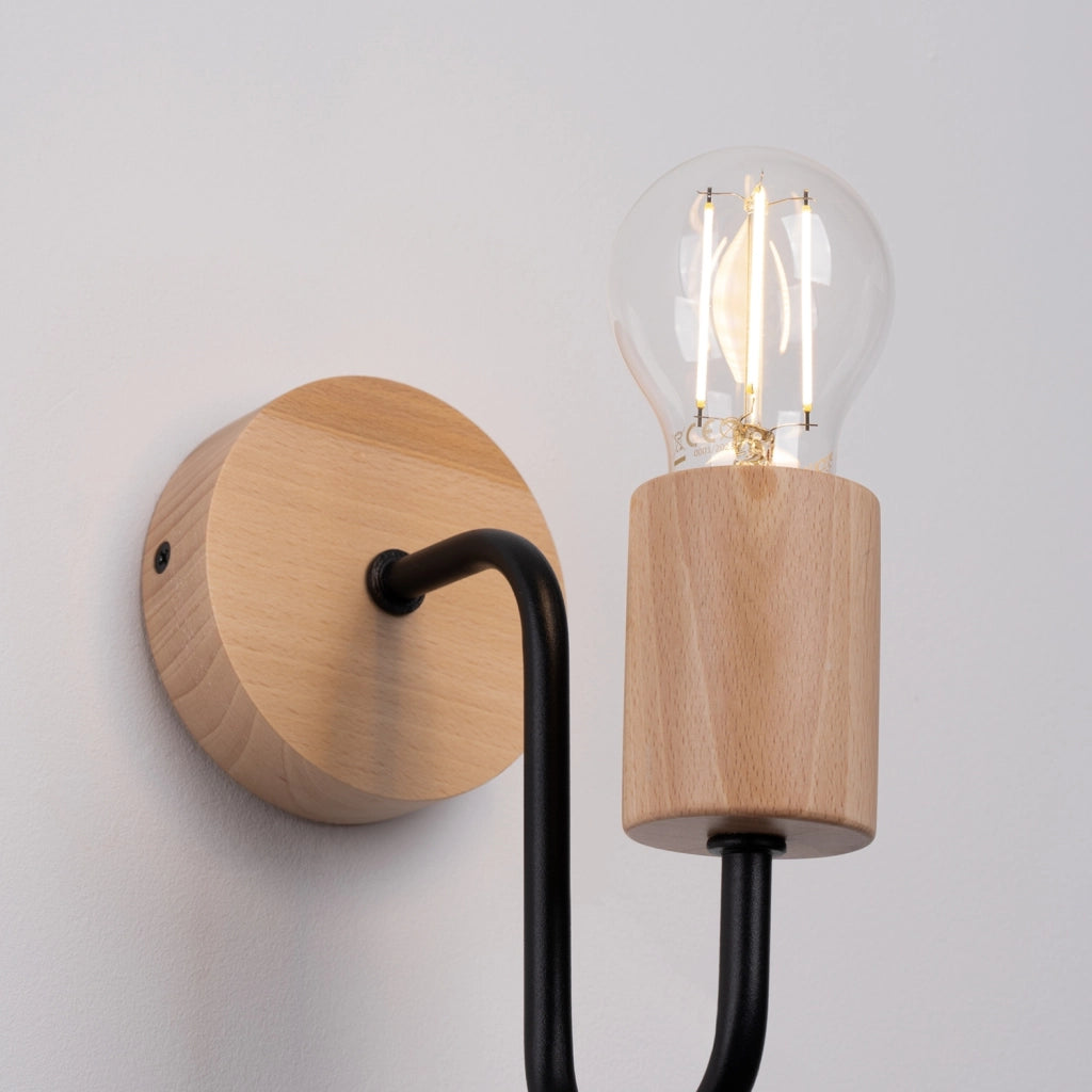 Applique loft nera legno naturale E27 PALMOS Pure Lume