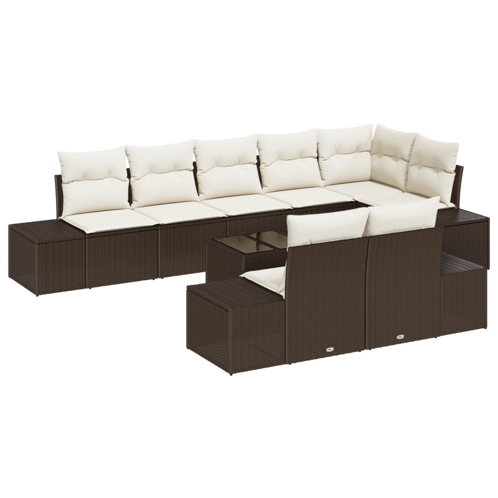 Set di Divani da Giardino da 8 pezzi con Cuscini Grigi in Polyrattan