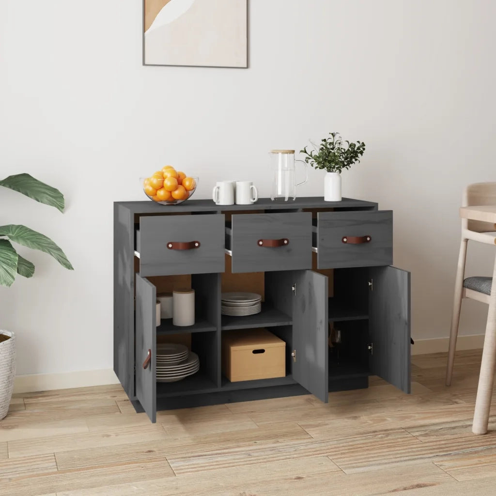Credenza-Buffet-Armadio da cucina Grigia 100x40x75 cm in Legno Massello di Pino 417066