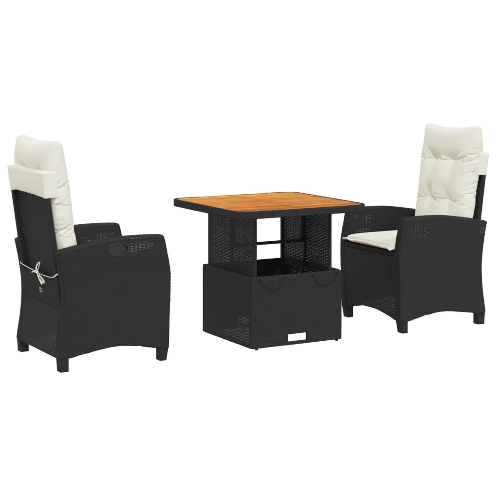 Set da Pranzo da Giardino 3 pz | Set Salotto da Giardino con Cuscini Nero in Polyrattan