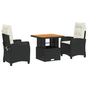 Set da Pranzo da Giardino 3 pz | Set Salotto da Giardino con Cuscini Nero in Polyrattan