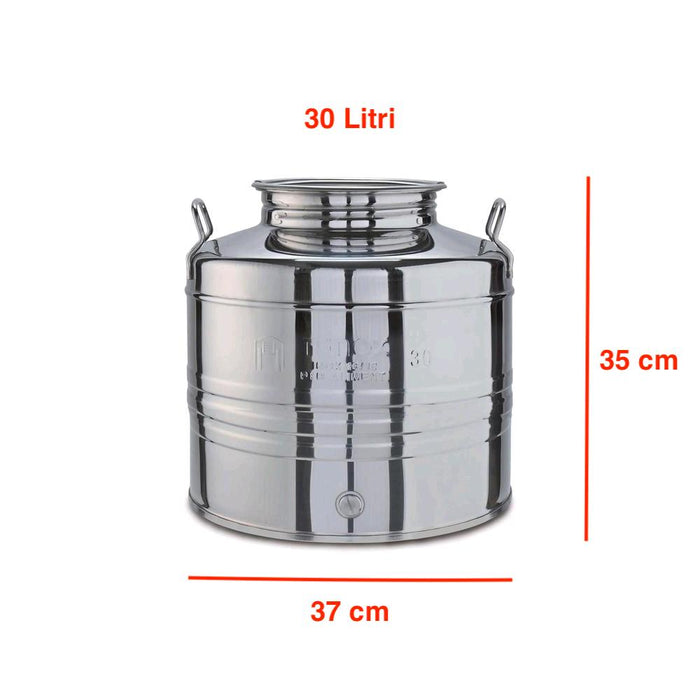 Contenitore Bidone Fusto In Acciaio Inox per Olio 30 Litri con Rubinetto
