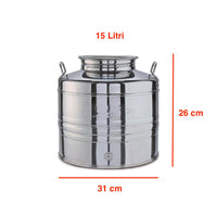 Contenitore Bidone Fusto In Acciaio Inox per Olio 15 Litri con Rubinetto e Supporto Portafusto