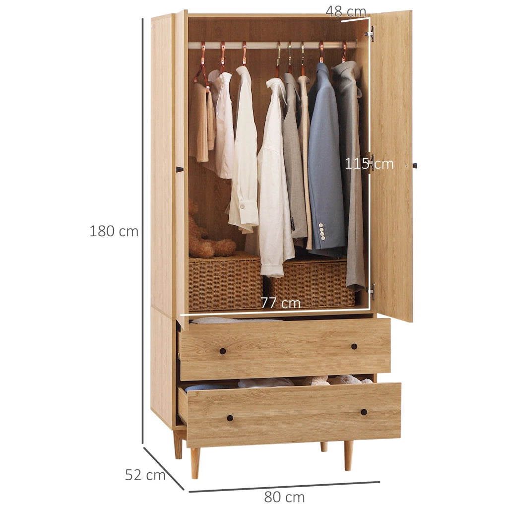 Armadio Guardaroba con 2 Porte e 2 Cassetti ¨C zephmum ¨C Legno 80x52x180 cm