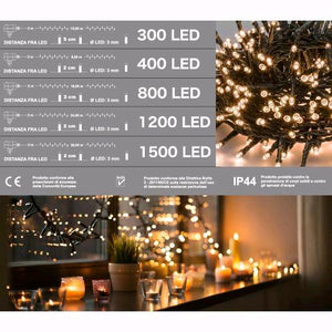 Serie Luci Natale 1200 Micro Led Luce Calda Giochi Luce Filo 26 mt Uso Esterno D3322