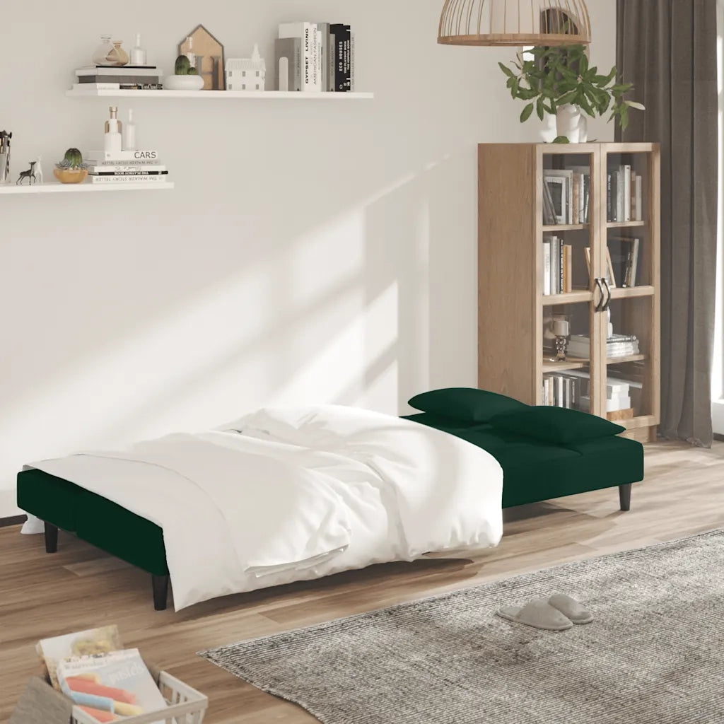 Divano letto | Sof¨¤ letto | Letto singolo a 2 Posti con 2 Cuscini Verde Scuro in Velluto