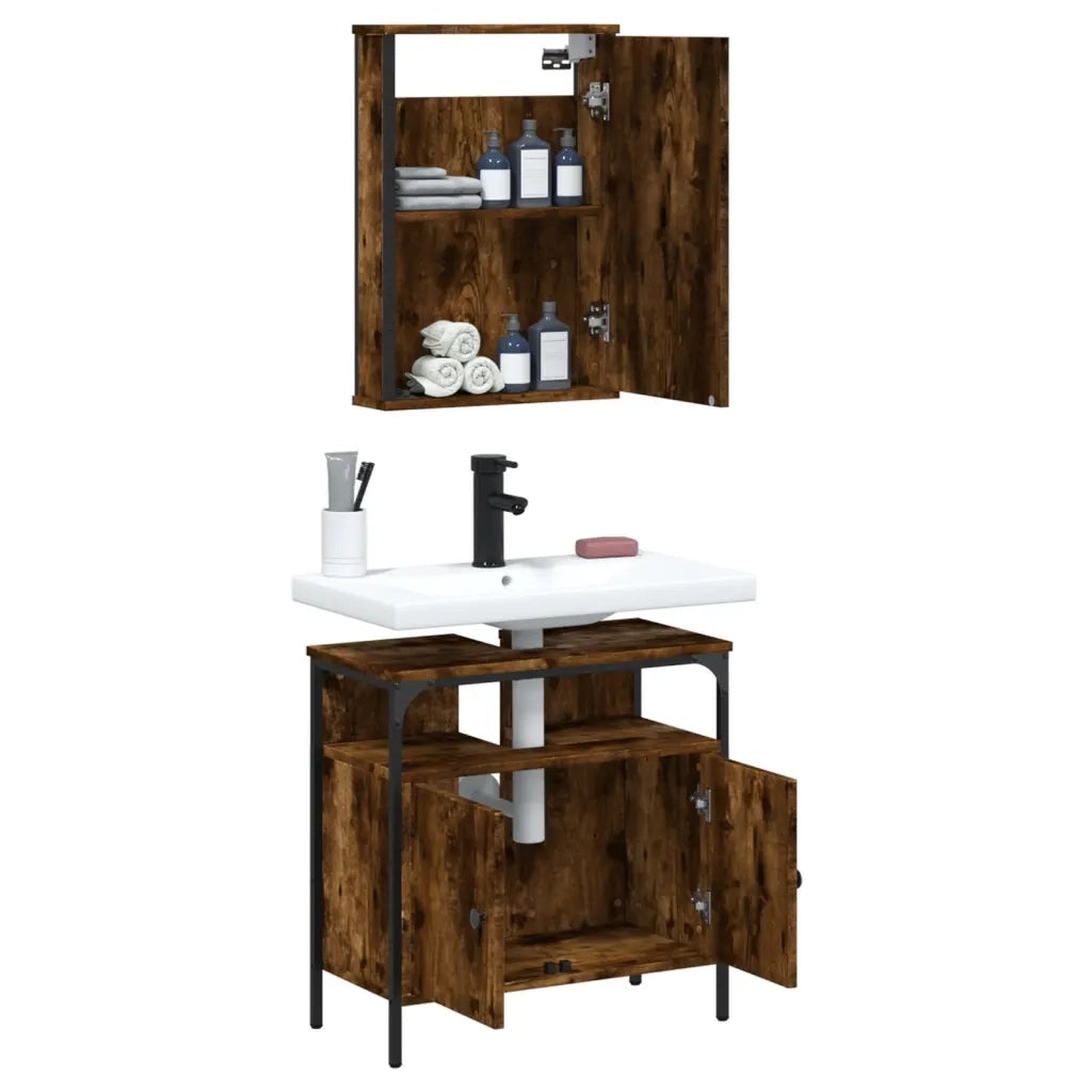 Set Mobili da Bagno 2 pz Rovere Fumo in Legno Multistrato 3214777