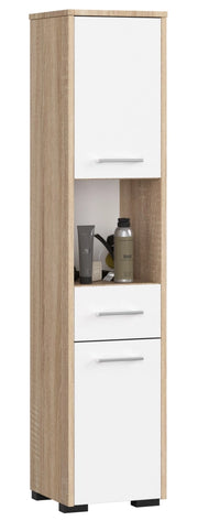 Colonna da bagno AKORD FIN Sonoma Quercia 30 cm 2 ante 1 cassetto inserto frontale Bianco 30x30x140 cm