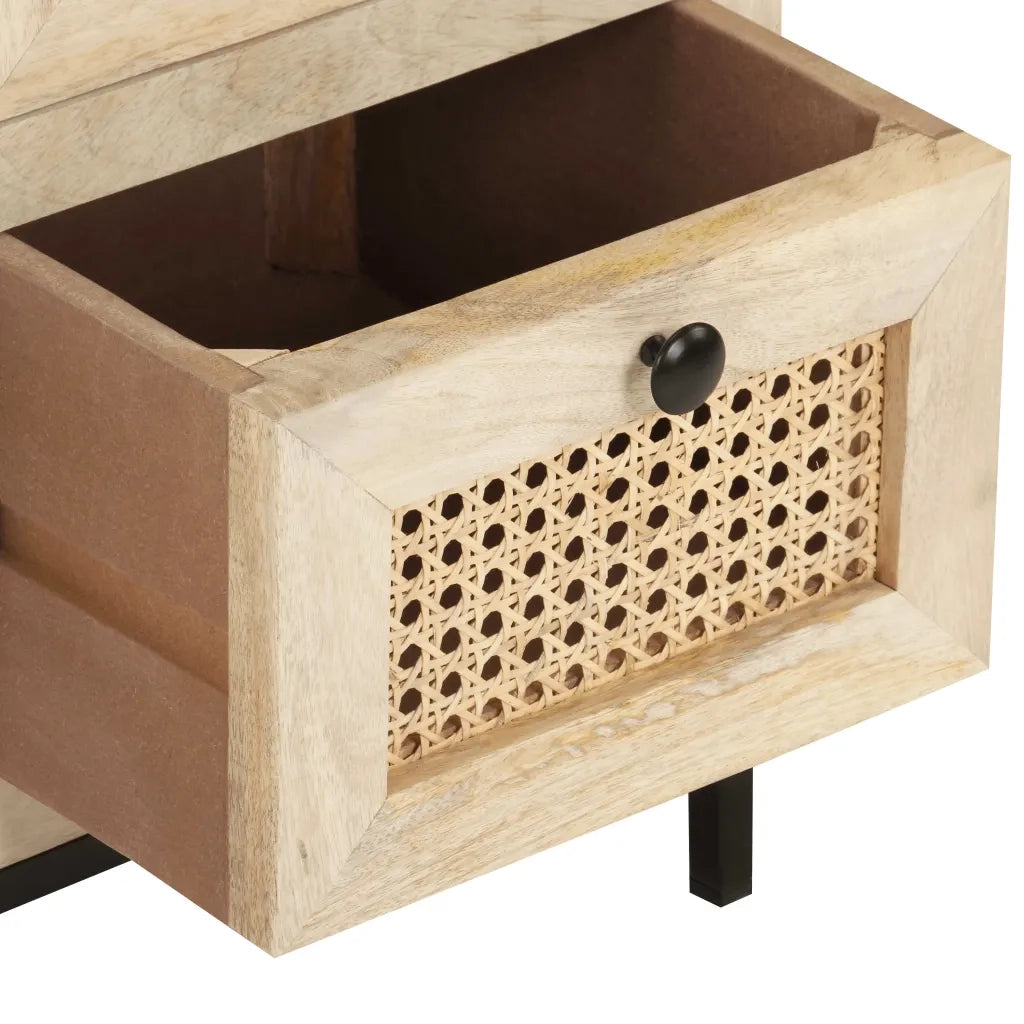 Credenza 60x35x70 cm Legno Massello di Mango e Canna Naturale 323508