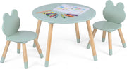 Set Tavolo e Sedie per Bambini, Tavolino e 2 Sedie a Forma di Rana con Gambe in Legno e Angoli Arrotondati, Set Mobili Salvaspazio per Bambini 3+ Anni per Cameretta Ragazzi (Verde)