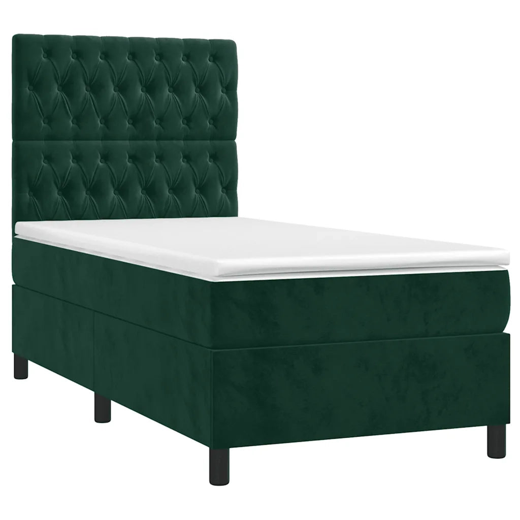 Letto a Molle con Materasso e LED Verde Scuro 90x200cm Velluto 3136284