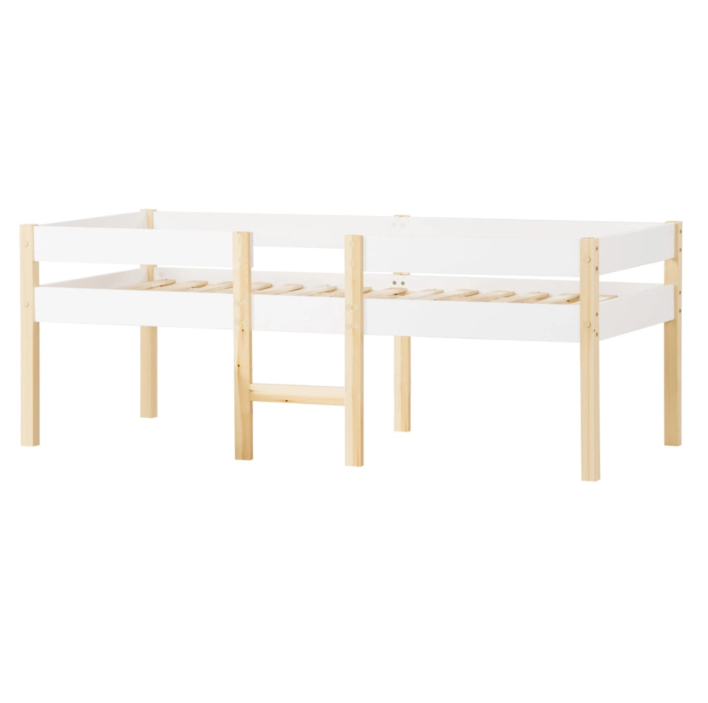Letto semialto per bambini con sponde di sicurezza 90x190 cm in legno massello bianco