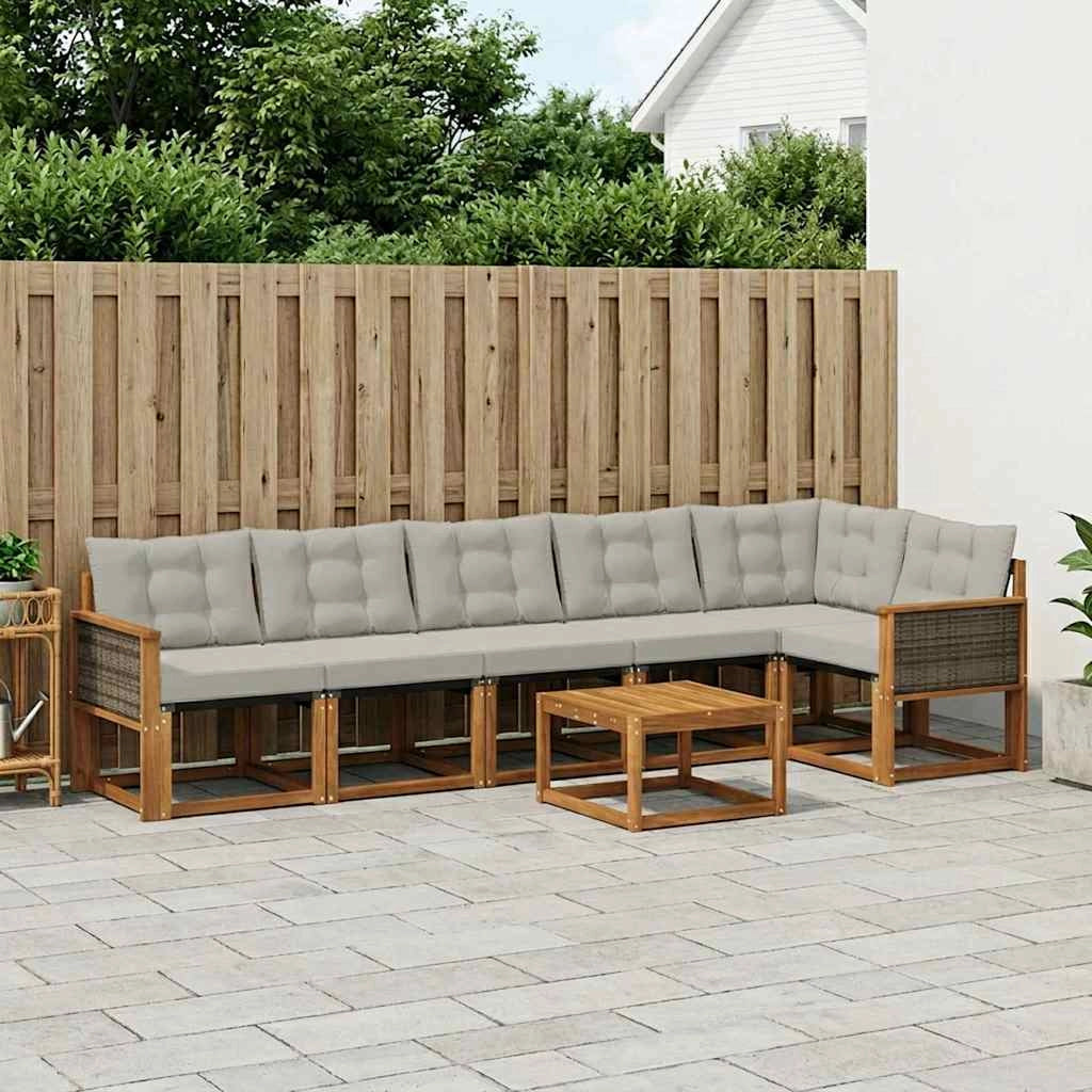 Set di divani da esterno 7 pz Naturale e Grigio Chiaro 3381995