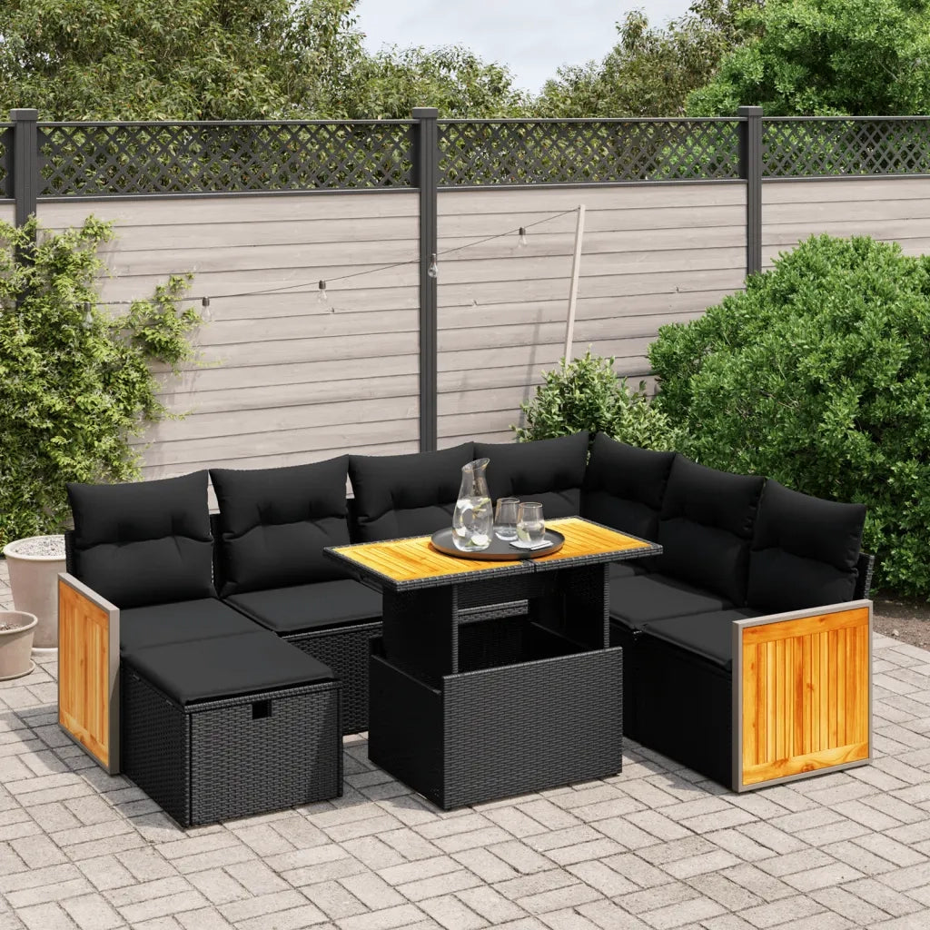 Set Divani da Giardino con Cuscini 8 pz Nero in Polyrattan 3276261