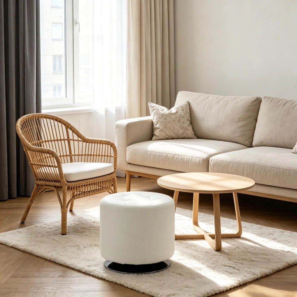 POGGIAPIEDI Girevole 360° Ø 45,5x44,5 cm PU Bianco