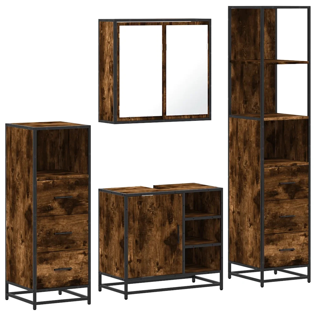 Set Mobili da Bagno 4 pz Rovere Fumo in Legno Multistrato