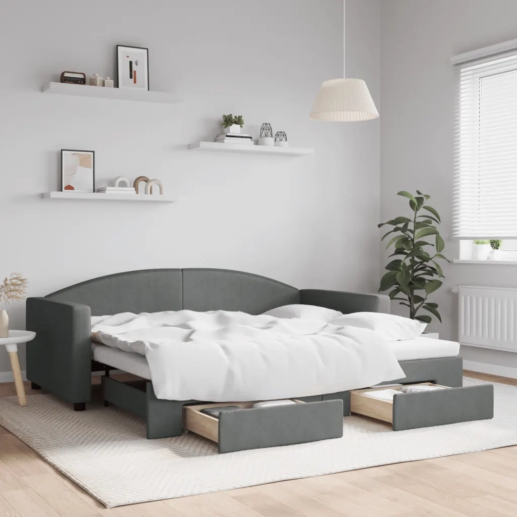 Divano letto | Sof¨¤ letto | Letto singolo Estraibile Cassetti Grigio Scuro 90x190cm Tessuto