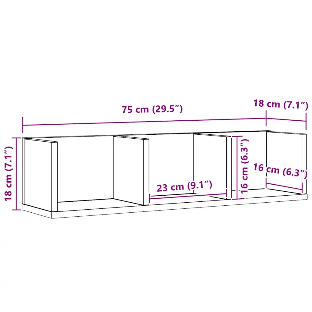 Scaffale da parete con lo scaffale Rovere Nero 75 x 18 x 18 cm 862461