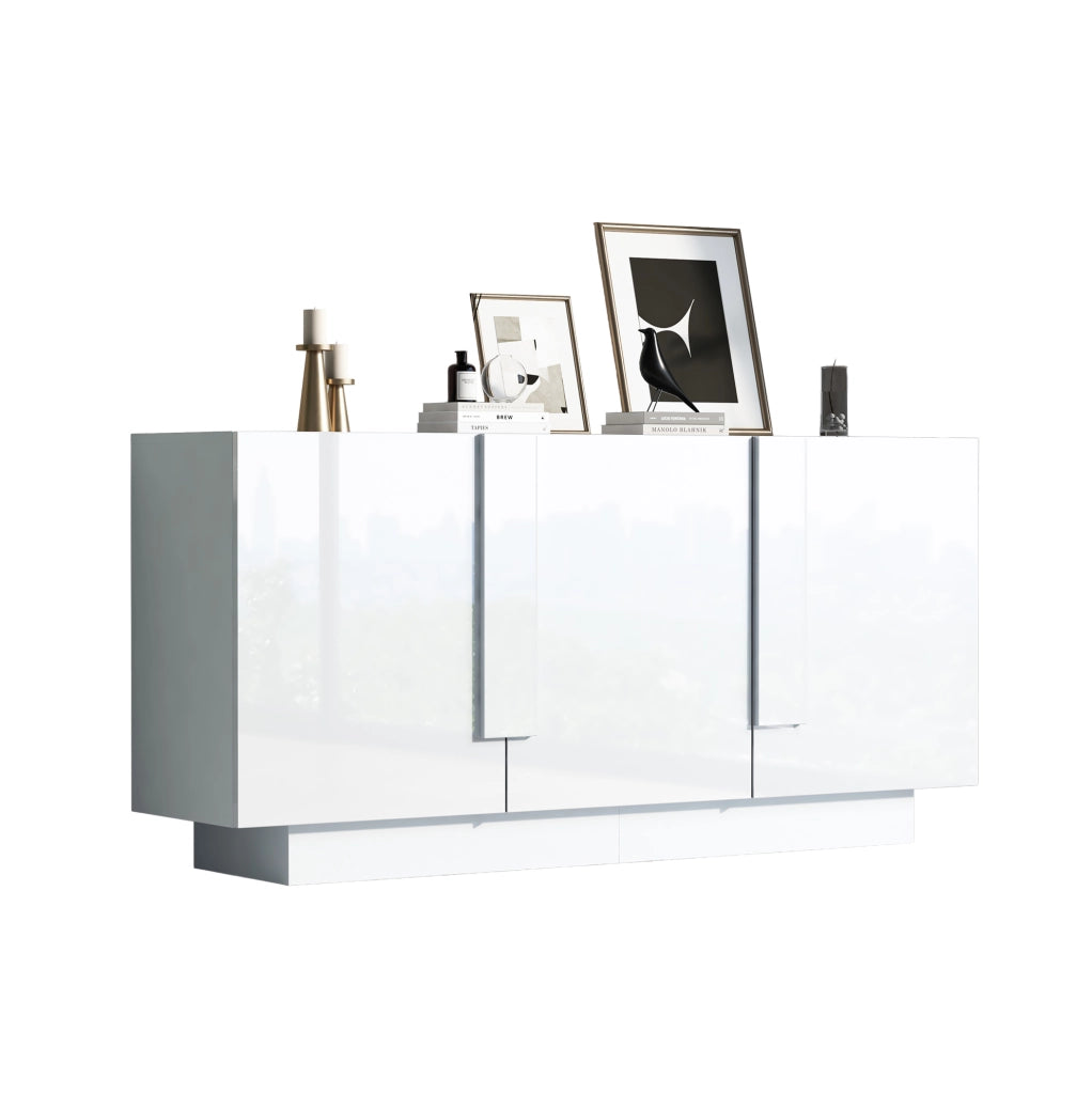 Credenza 160x35x60 cm a 3 ante con ripiani regolabili in truciolato bianco