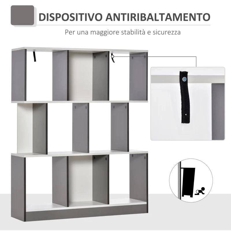 MOBILE LIBRERIA A 8 RIPIANI PER SOGGIORNO E CAMERA DA LETTO, IN LEGNO, 100X24X124 CM, GRIGIO CARBONE