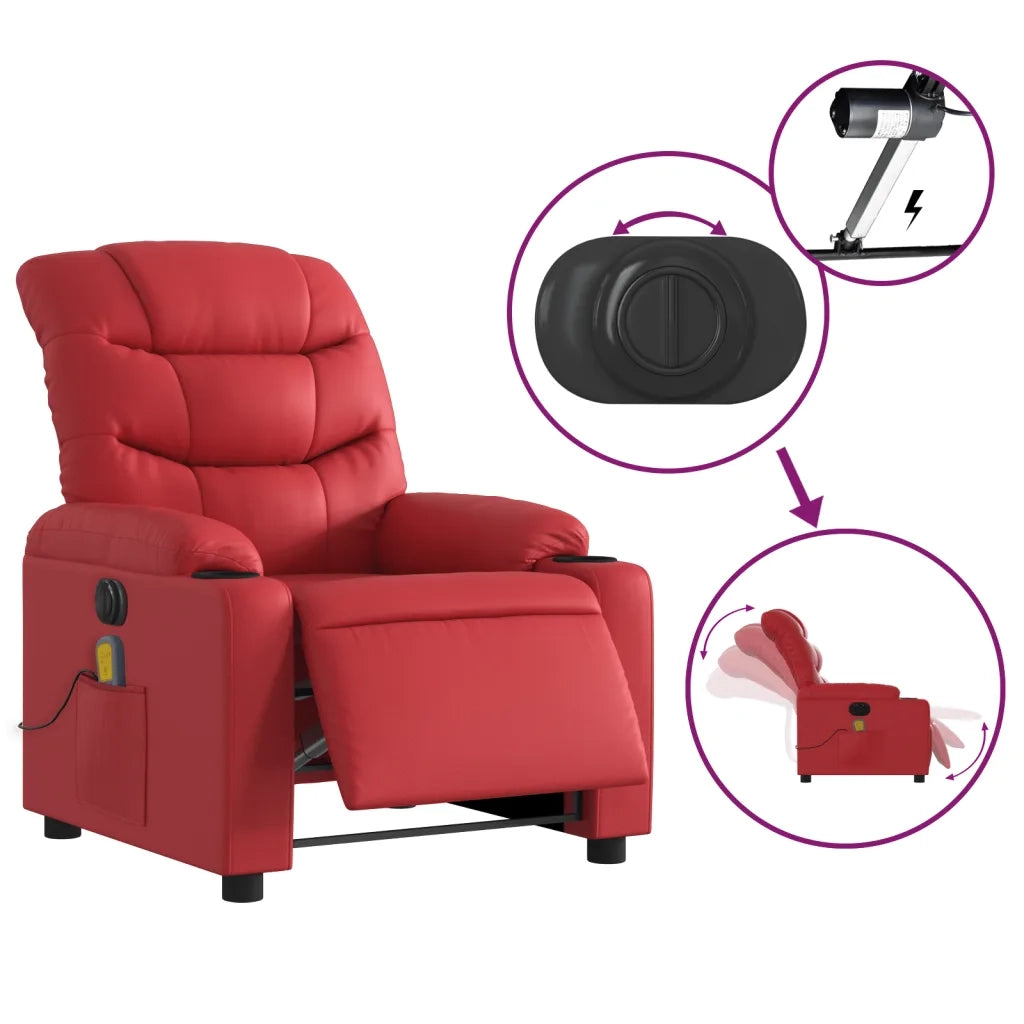 Poltrona Massaggio Elettrica Reclinabile Rosso Similpelle