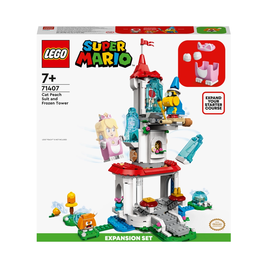 LEGO 71407 Super Mario La Torre di Ghiaccio e il Costume del Gatto Pesca, Set di Espansione, Minifigure di Rospo, Castel
