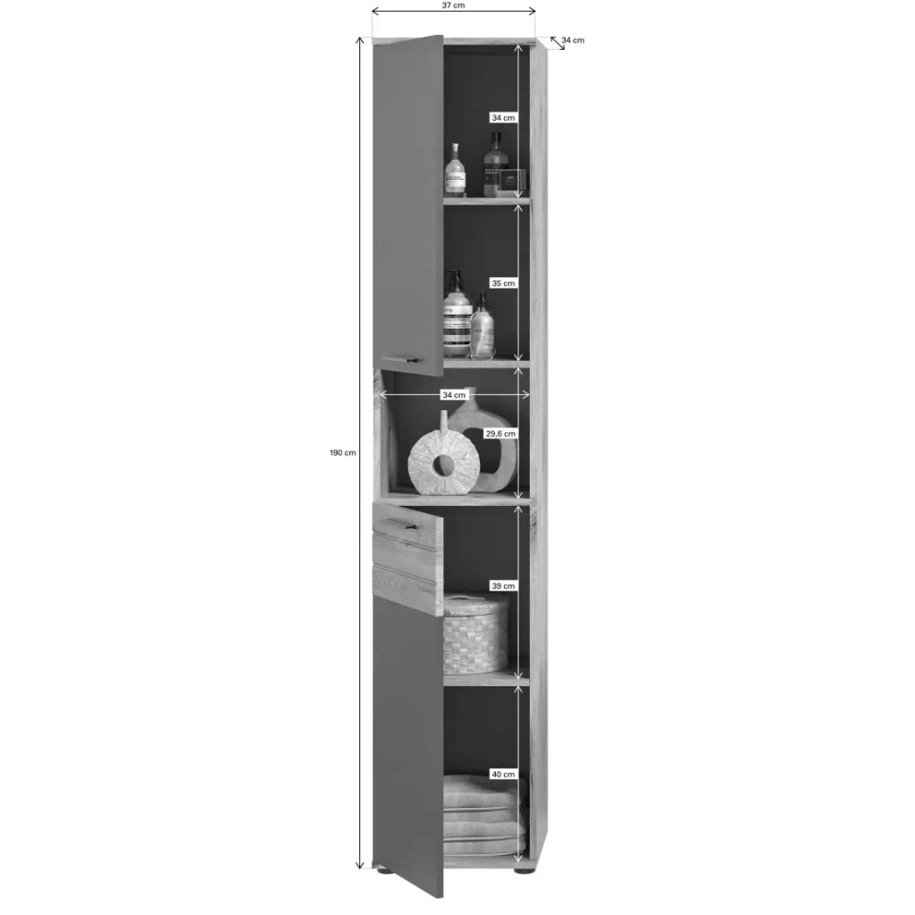 Colonna da bagno 2 porte - Grigio antracite e rovere chiaro - SELMA