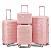 Set di valigie rigide in PP composto da 4 pezzi (20/24/28 pollici), con beauty case da 14", ruote rimovibili per risparmiare spazio e lucchetto a