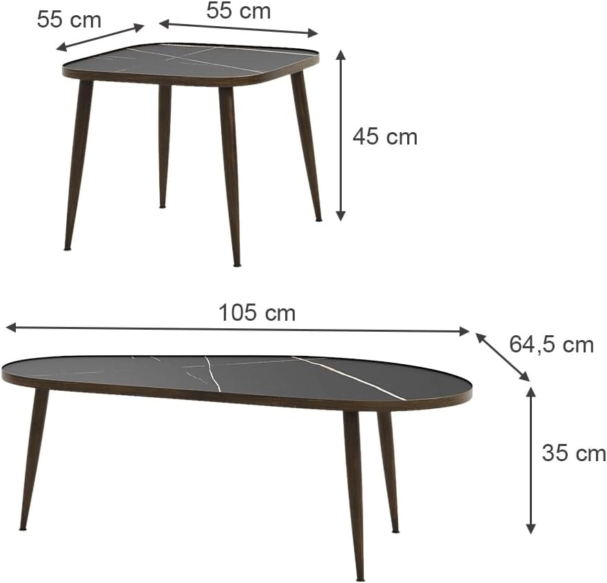 Set di tavolini Manitoba, Nero, 105 x 64.5 cm 2 parti, pieghevole salvaspazio e combinabile in modo versatile