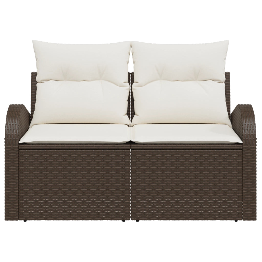 Divano da Giardino a Due Posti con Cuscini Marrone Polyrattan