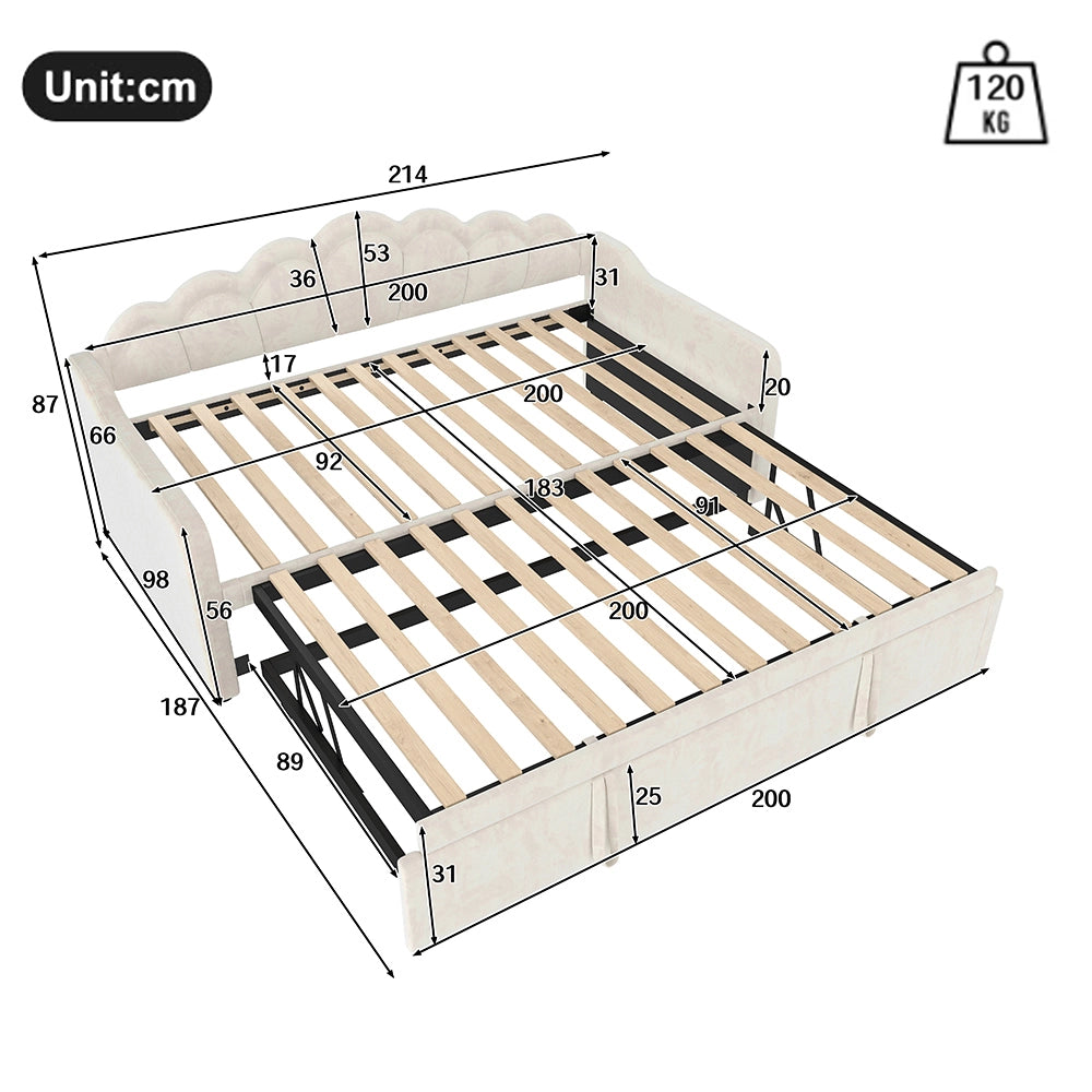 Letto giorno gigogne 90/180x200cm - Xylo - beige, luci LED, tessuto