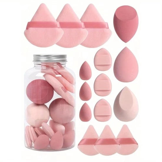 Set di 15 Spugne per Trucco con Contenitore di Stoccaggio, Rosa