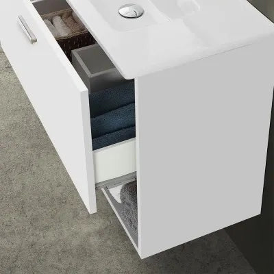 Mobile bagno sospeso 80 bianco con lavabo e specchio LED  Martha