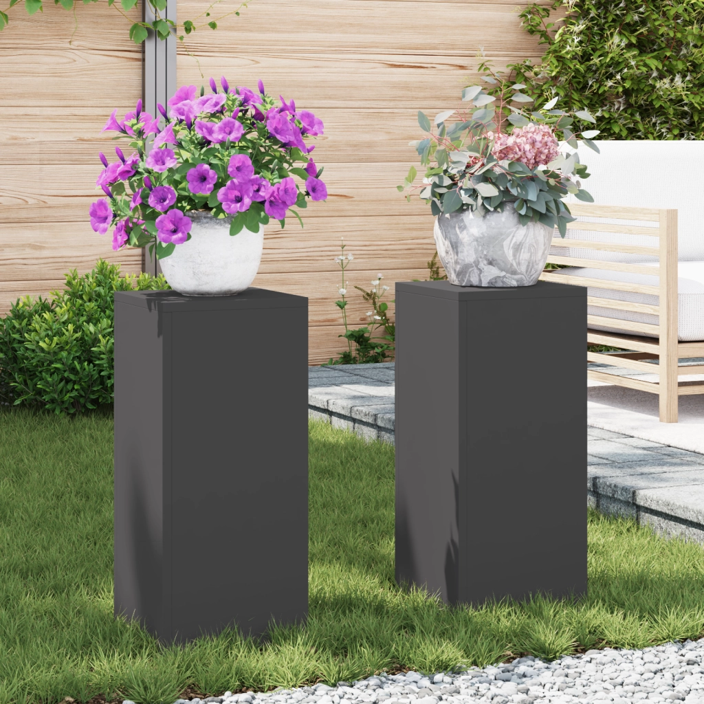Supporti per Piante da Esterno Colonna 2 pz Nero 24x24x55 cm Acciaio