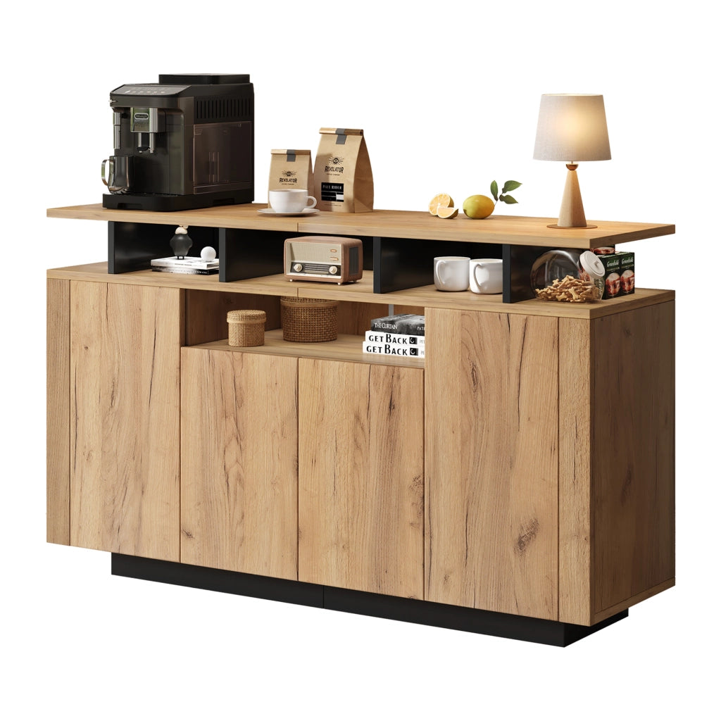 Credenza e madia con 4 ante e 3 vani aperti per soggiorno e ingresso in truciolare natural 140 × 40 × 85 cm