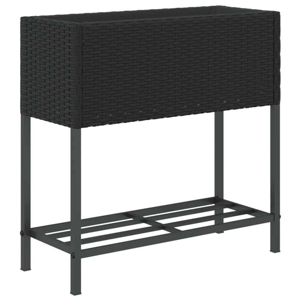 Fioriera | Cassetta per fiori | Vaso da Giardino con Ripiano Nera in Polyrattan