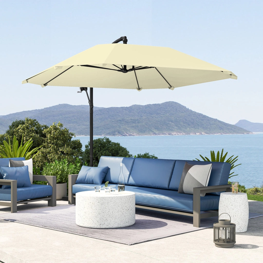 Ombrellone a Sbalzo 260x304x245 cm Base a Croce in Metallo e Poliestere Crema