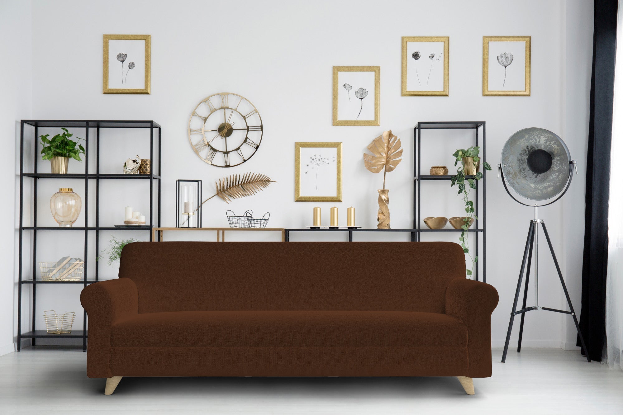 Copridivano Elasticizzato in Tessuto Marrone 3 Posti