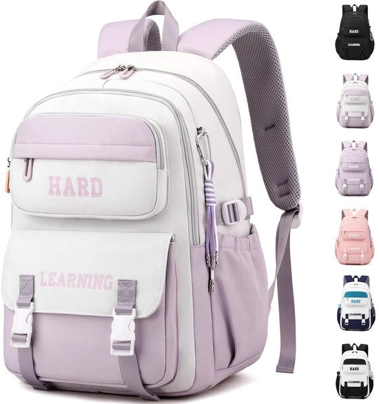 Zaino per Ragazze Adolescenti, Grande Zaino per Scuola con Molti Comparti, Zaino per Scuola Impermeabile per Ragazze, Doppio Zaino per Scuola per Ragazze, Bianco Blu, 40x30x15 cm, 1,5 kg