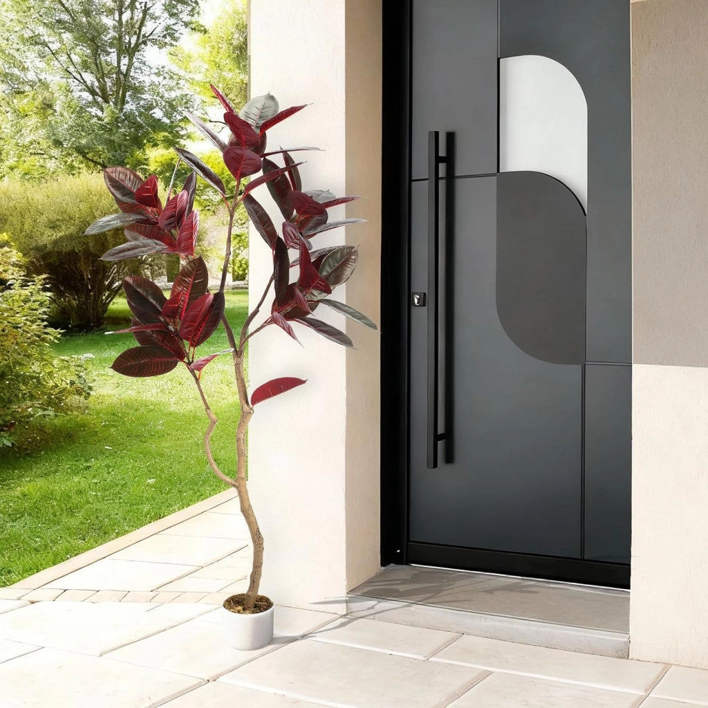 Ficus Lyrata Artificiale 155 cm con Tronco Naturale e Base Zavorrata per Interno