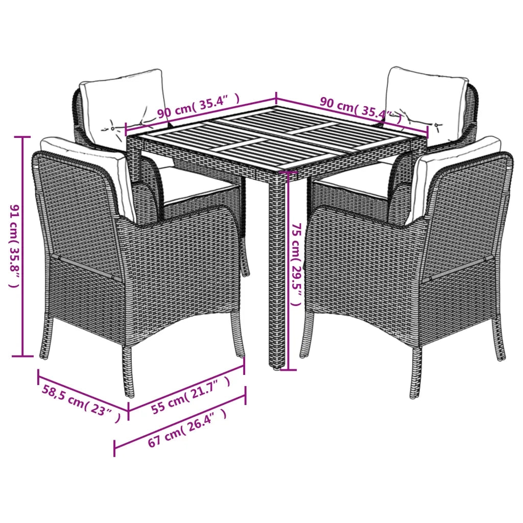 Set da Pranzo da Giardino 5 pz Nero con Cuscini in Polyrattan 3211861