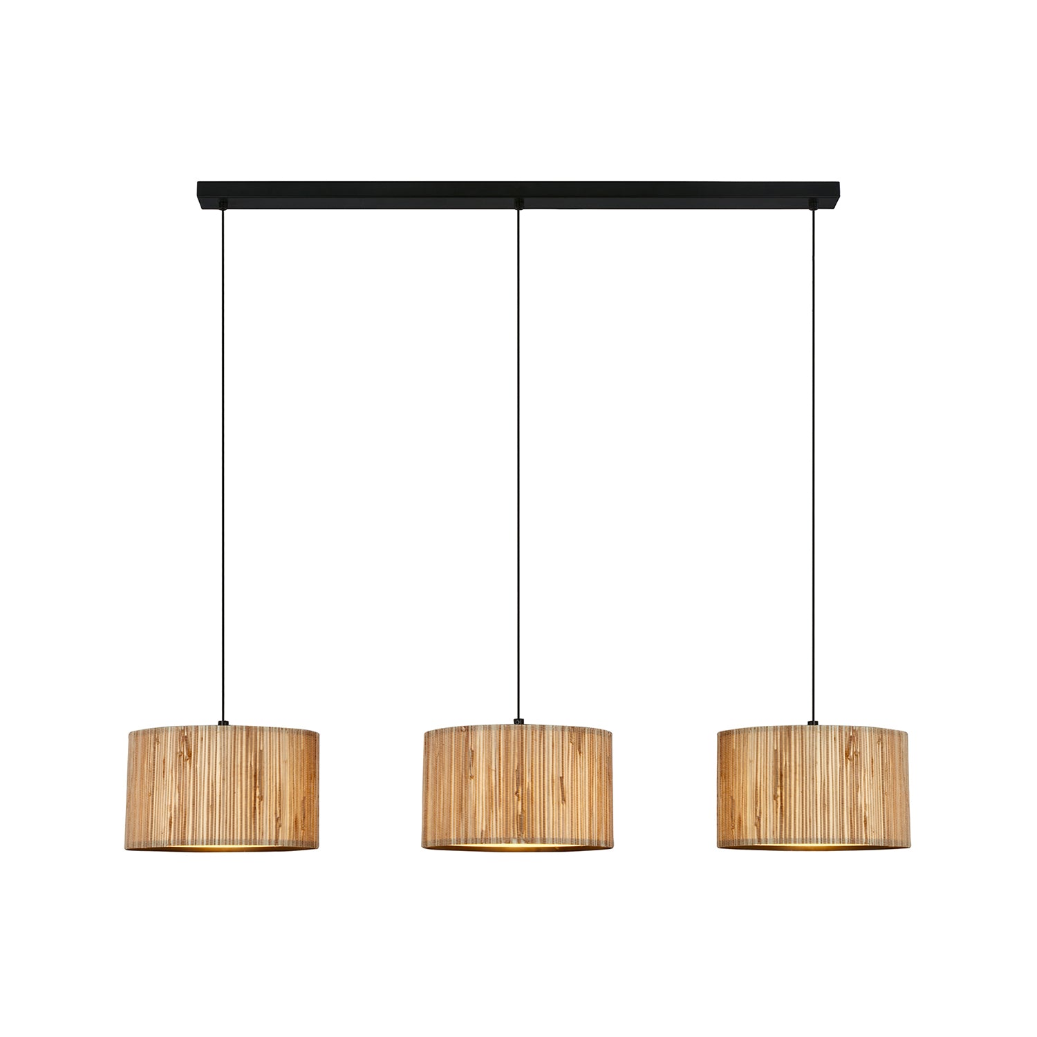 Lampadario Vintage Slama Paglia E Metallo Nero 3 Luci E27