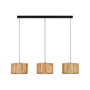 Lampadario Vintage Slama Paglia E Metallo Nero 3 Luci E27