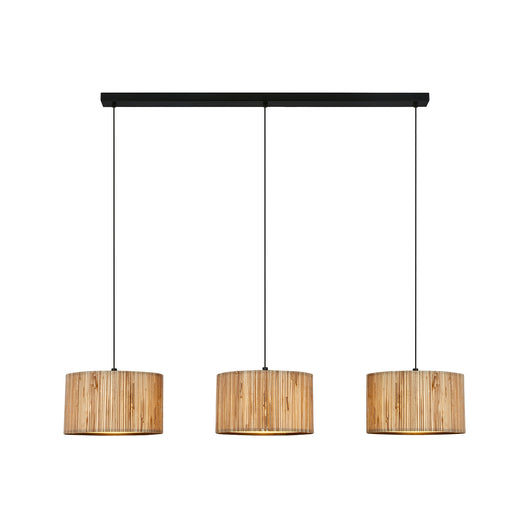 Lampadario Vintage Slama Paglia E Metallo Nero 3 Luci E27