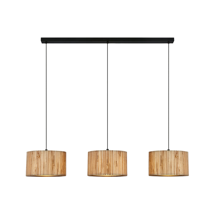 Lampadario Vintage Slama Paglia E Metallo Nero 3 Luci E27