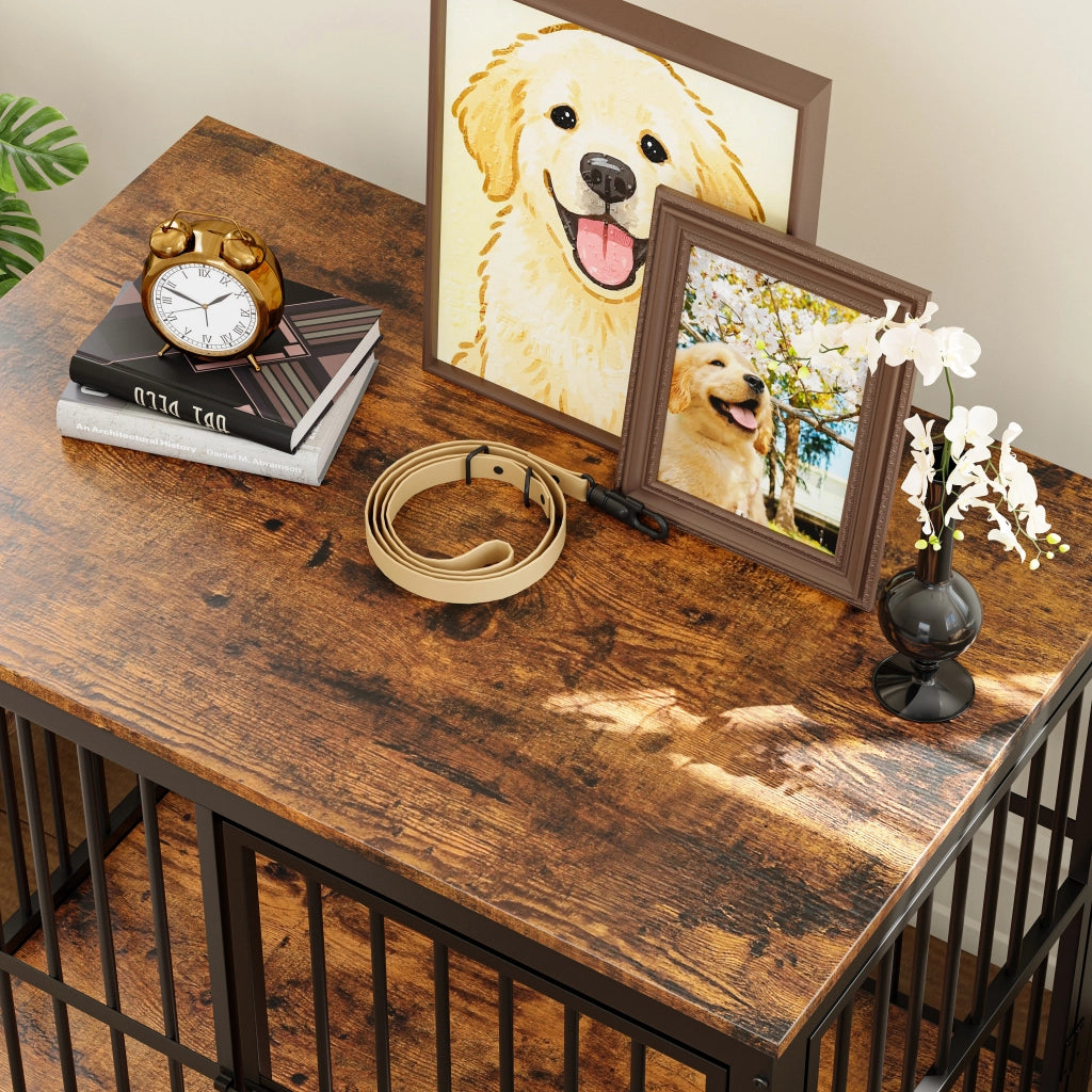 Gabbia per cani modulare in stile mobile, 3 porte, piano superiore impermeabile, 84 x 56 x 66 cm